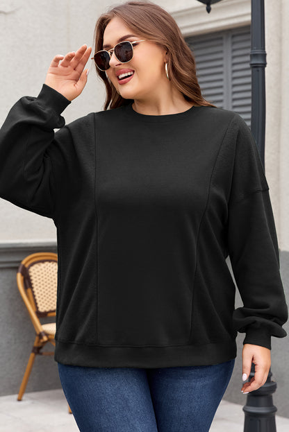 Loose Patchwork Crewneck Plus Size Sweatshirt