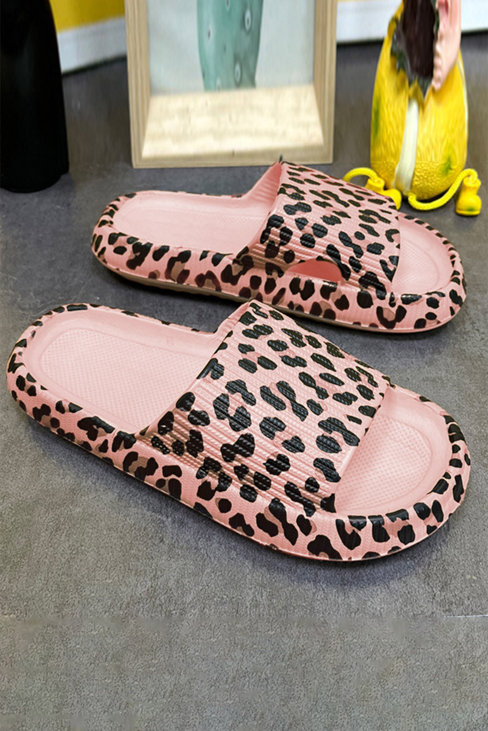 Black Print Thick Sole Slip On Slippers