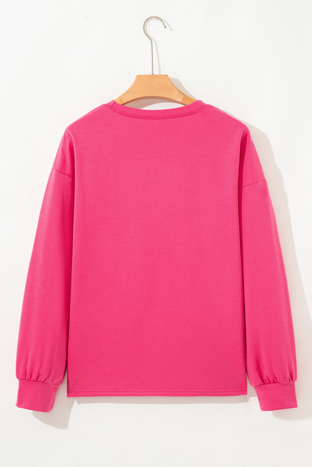 Bright Pink Patchwork Hemline Round Neck Casual Top