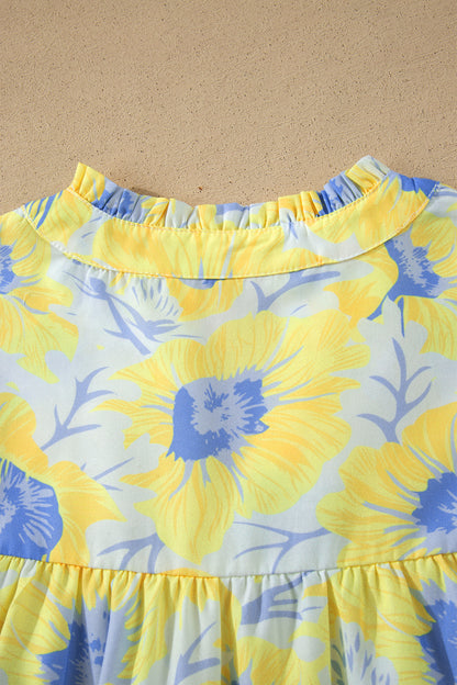 Floral Print Bubble Sleeve Loose Fit Summer Blouse