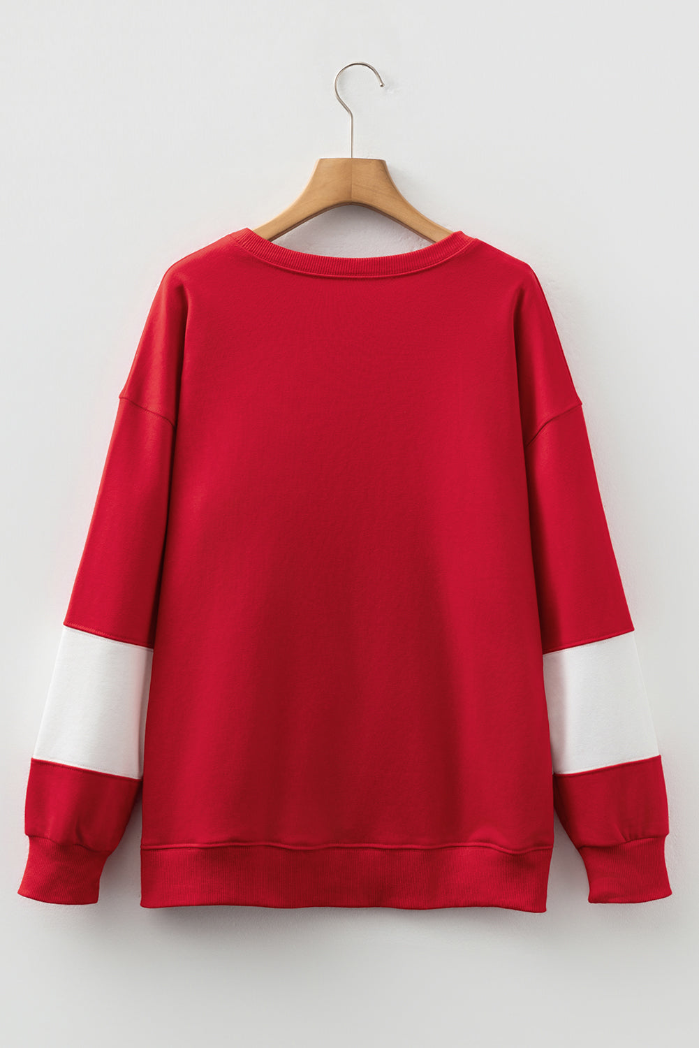 Red Color Block Oversized Sweatshirt Drop Shoulder Pullover