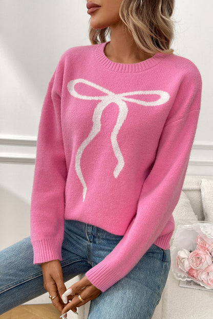 Cute Bow Graphic Knit Sweater in Soft