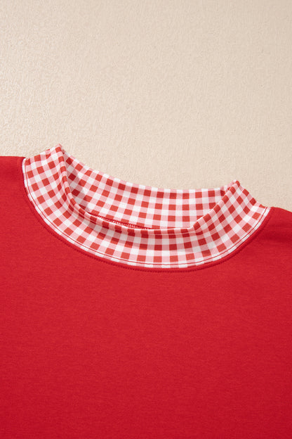 Red Gingham Trim Sweatshirt Shorts Two Piece Set