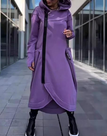 Women's Hoodie Dress Zip Up Long Sleeve Asymmetric Pockets
