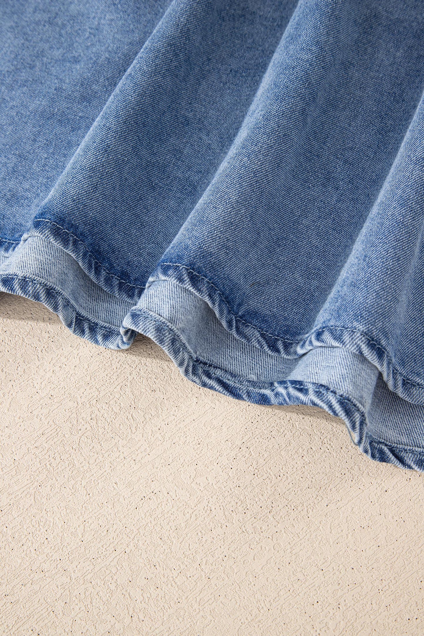 Washed Denim Ruffle Panel Babydoll Sleeveless Top