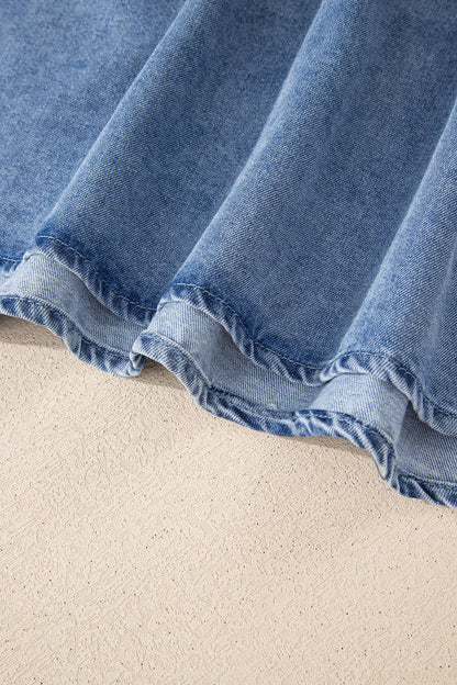 Washed Denim Ruffle Panel Babydoll Sleeveless Top