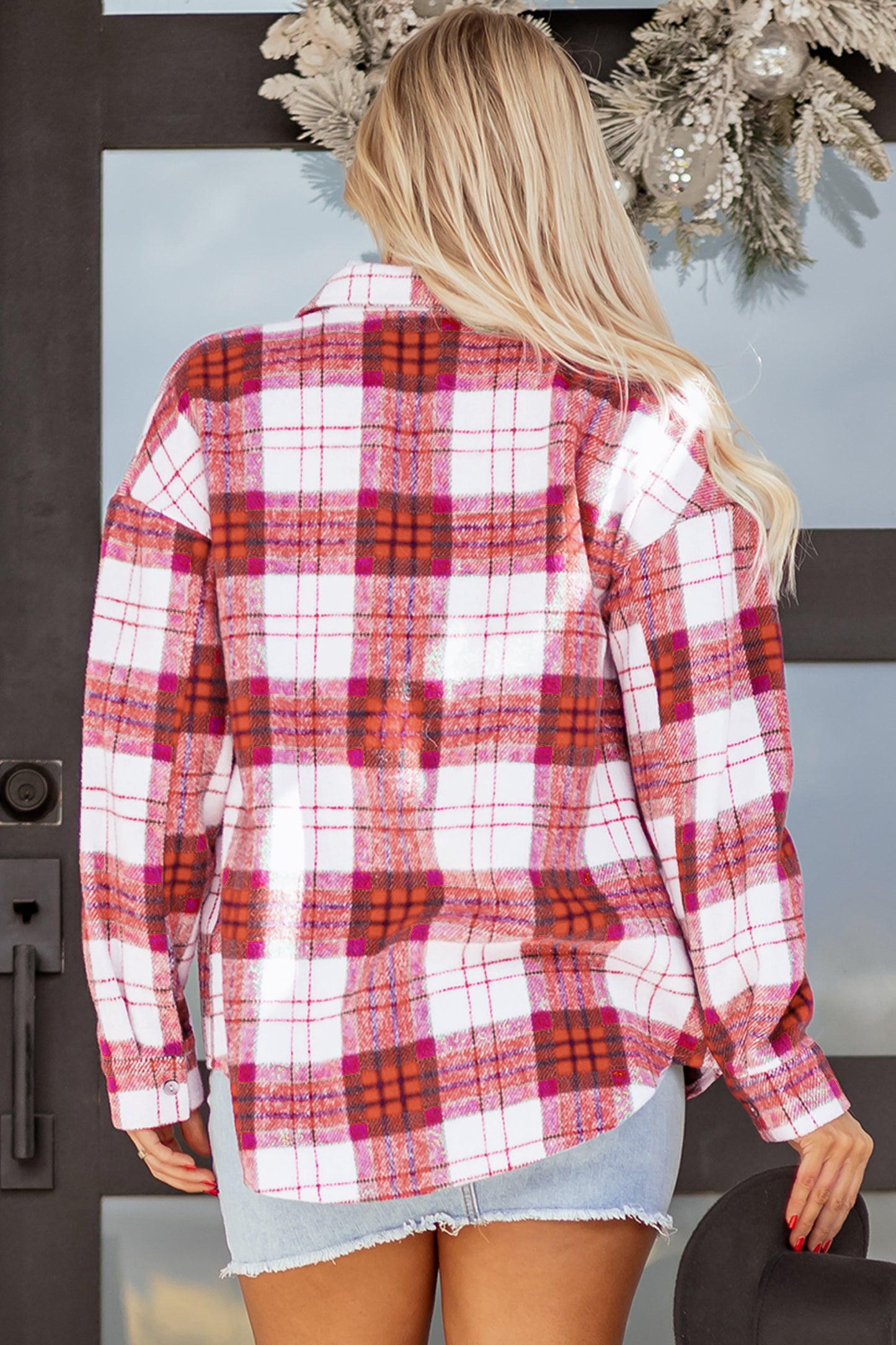 Christmas Plaid Button Down Flannel Shacket for Women