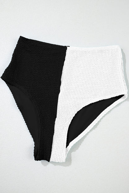 Black Corded Solid Square Neck Bikini Swimsuit