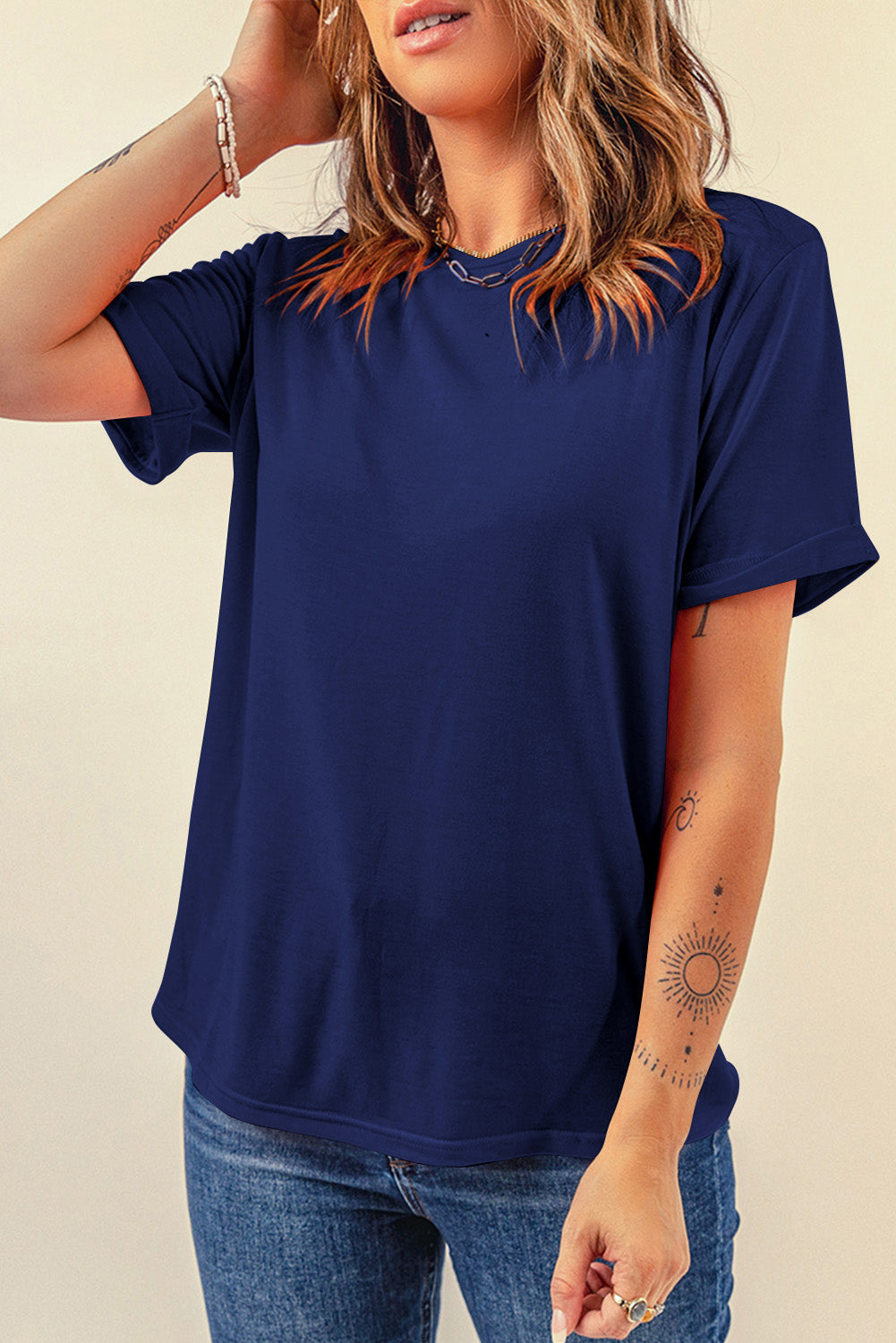 White Casual Crew Neck Short Sleeve Basic Tee