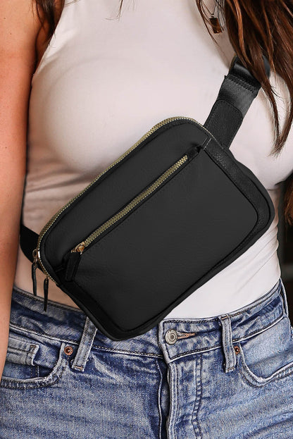 Black PU Leather Mini Crossbody Sling Bag Adjustable Strap