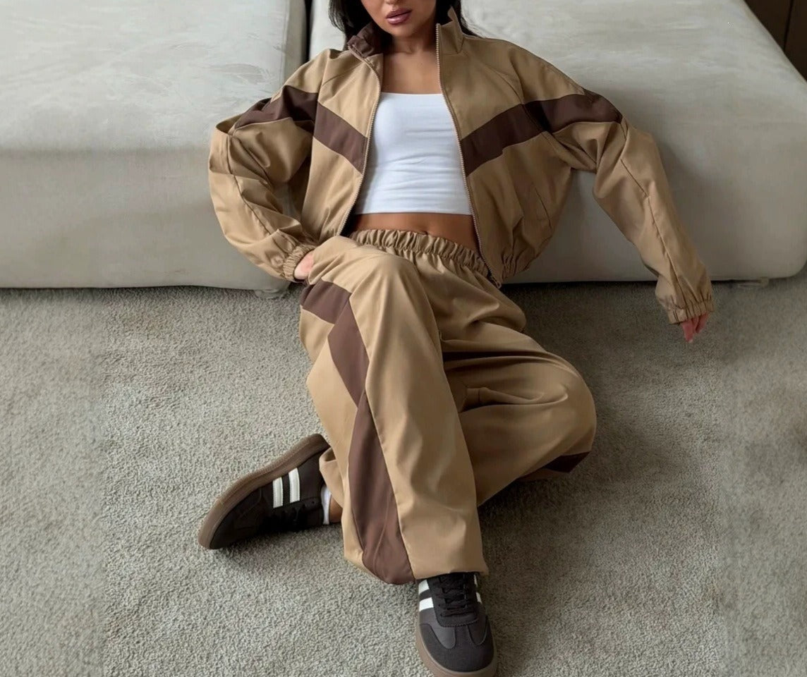 Color Block Tracksuit Women 2 Piece Streetwear Set