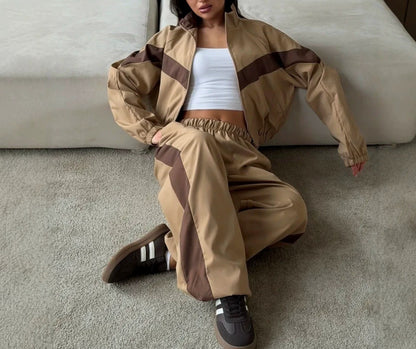 Color Block Tracksuit Women 2 Piece Streetwear Set