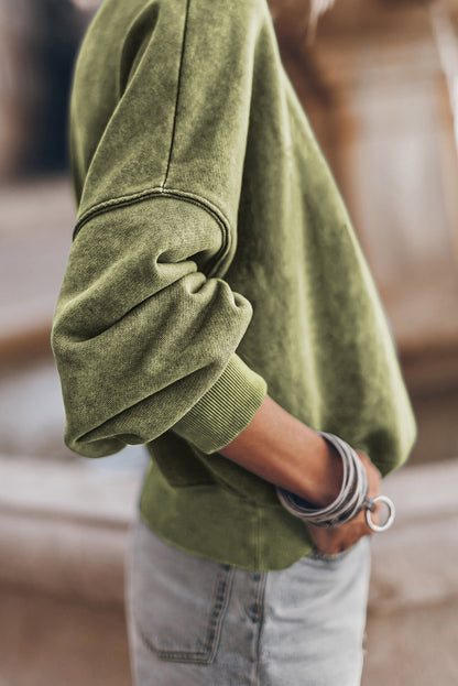 Washed Green Drop Shoulder Crewneck Sweatshirt for Women