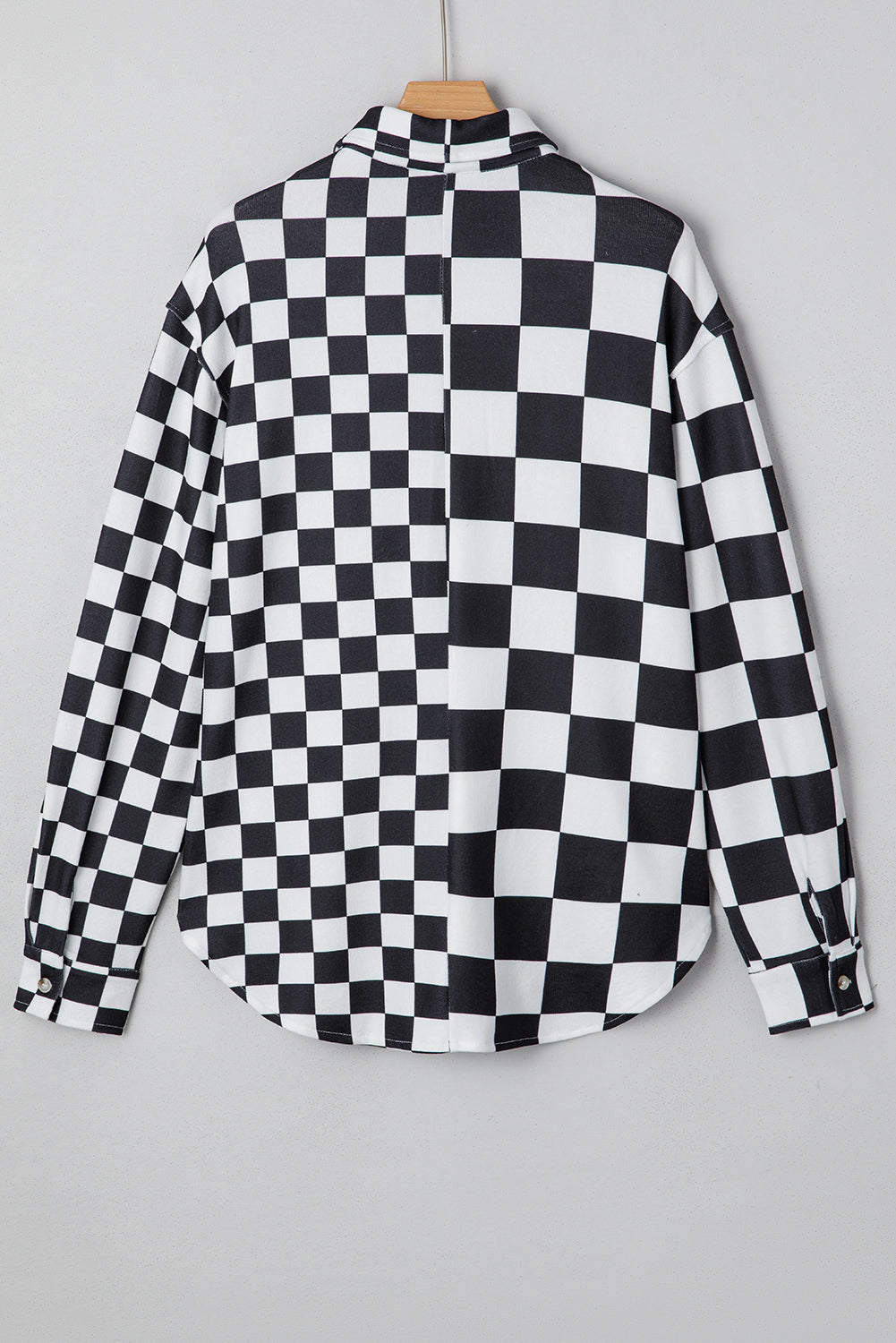 Checkerboard Print Flap Pocket Button Front Shacket