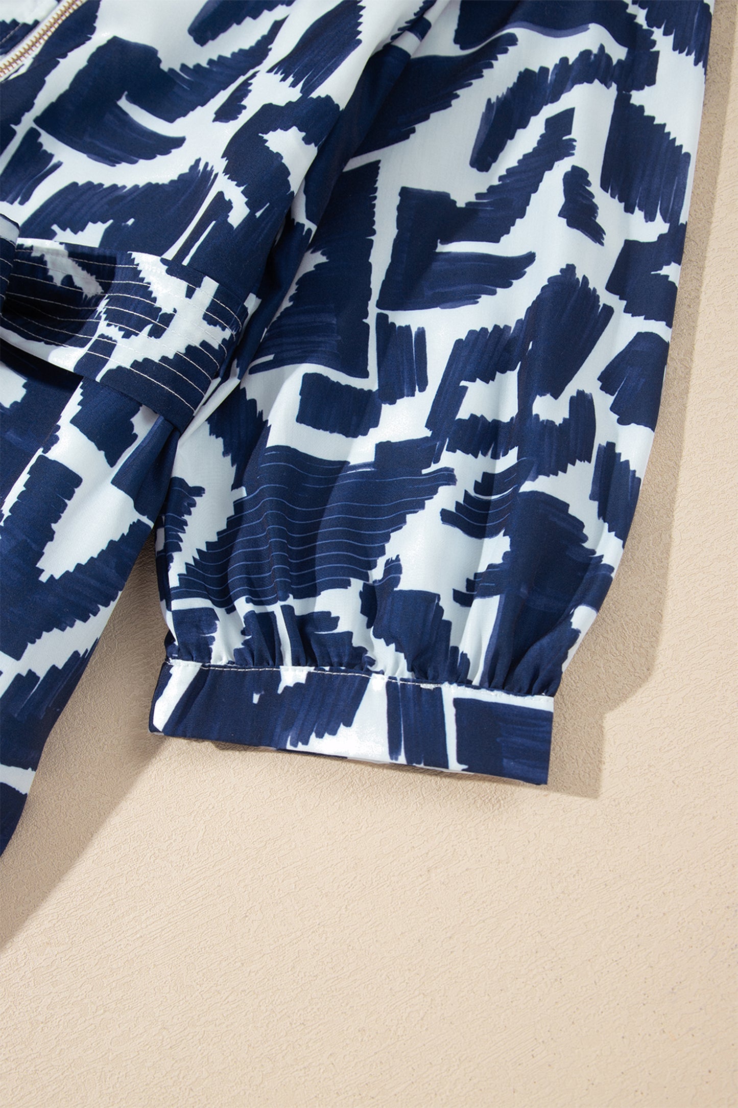 Blue Abstract Print Zip Front Tie Waist Mini Dress