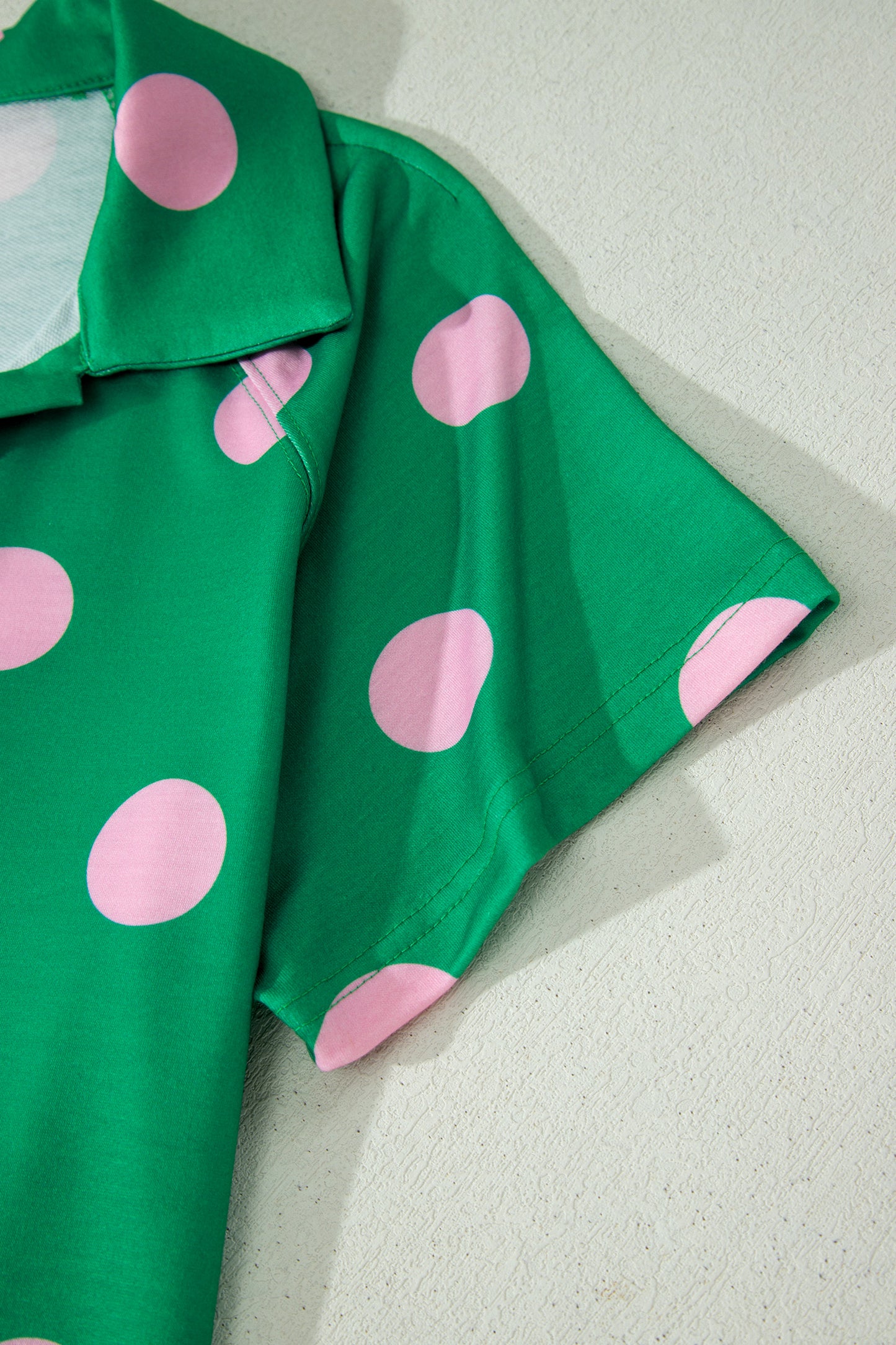 Green Polka Dot Lounge Set V Neck Tee and Shorts