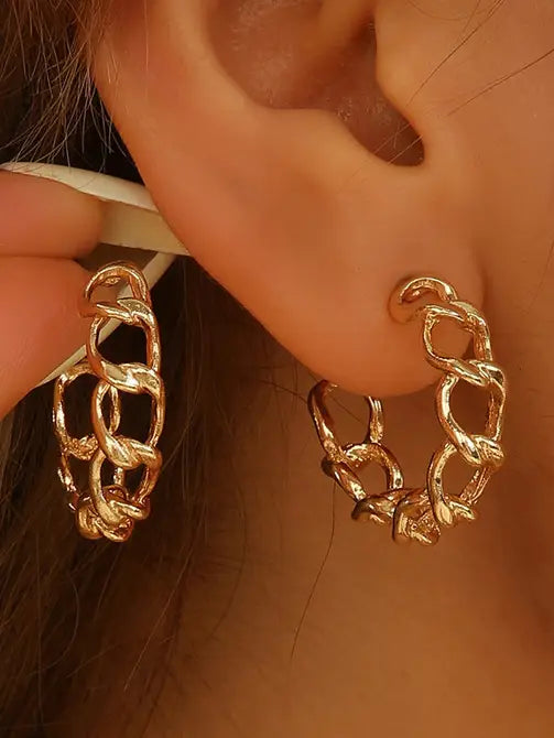Gold Plated Hoop Chain Stud Earrings Women Jewelry