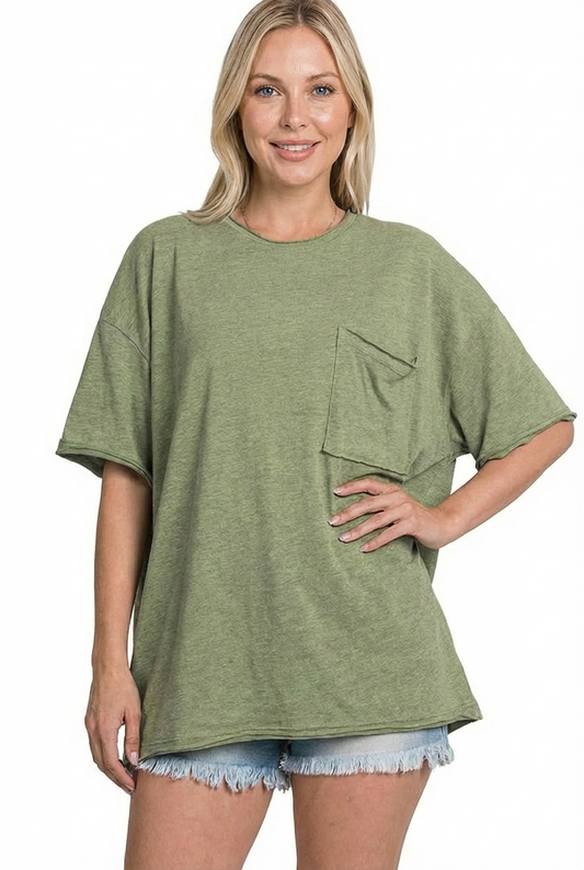 Oversized Raw Edge Pocket Boyfriend T Shirt