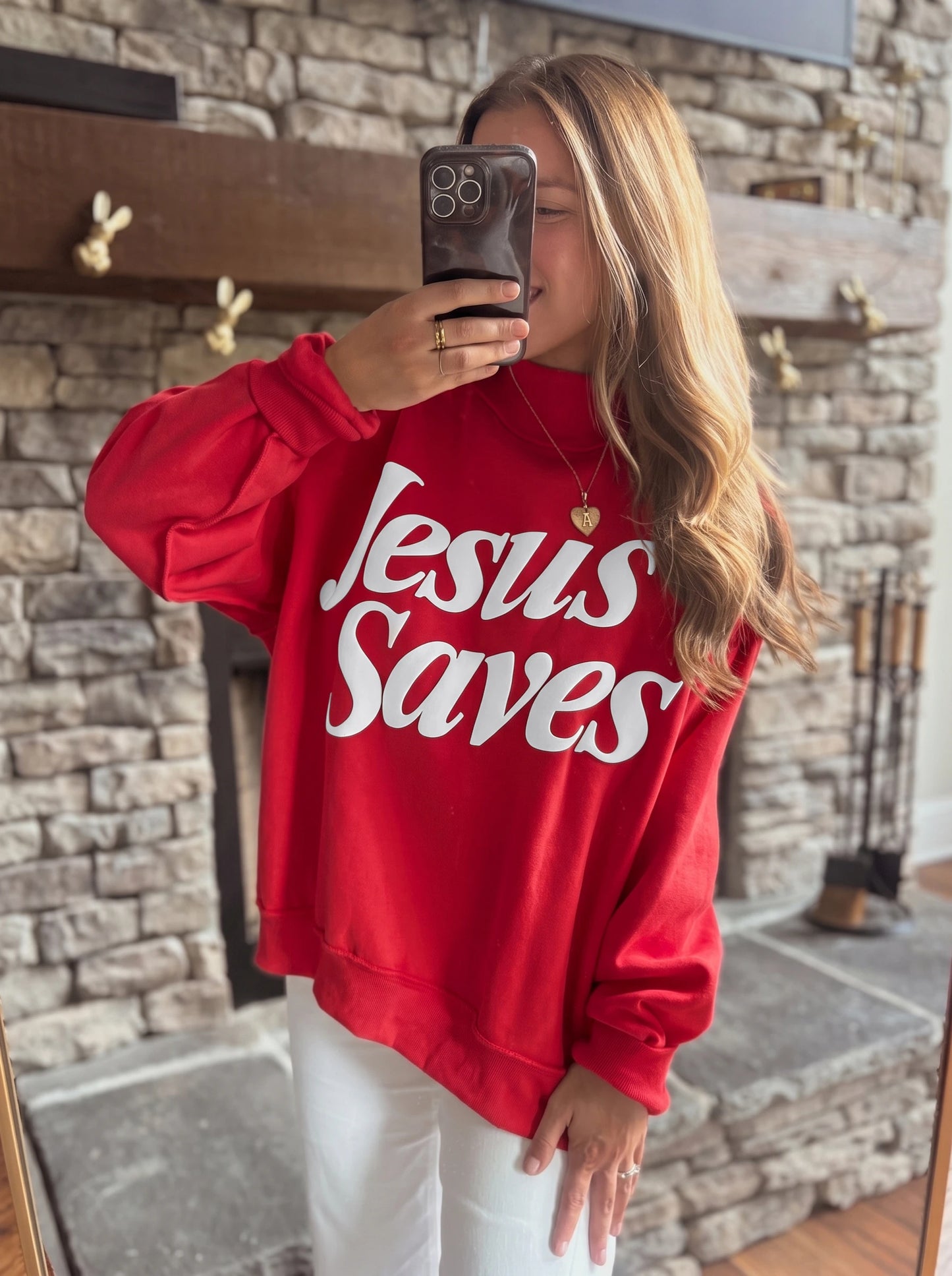 Jesus Saves Christian Mock Neck Oversized Sweatshirt