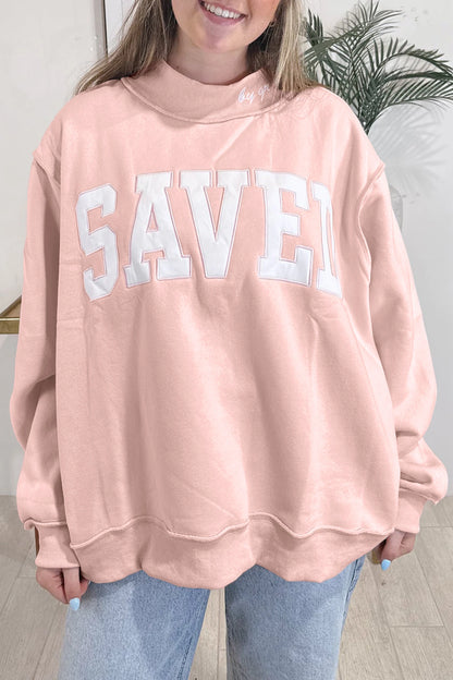 Saved By Grace Embroidered Mock Neck Sweatshirt