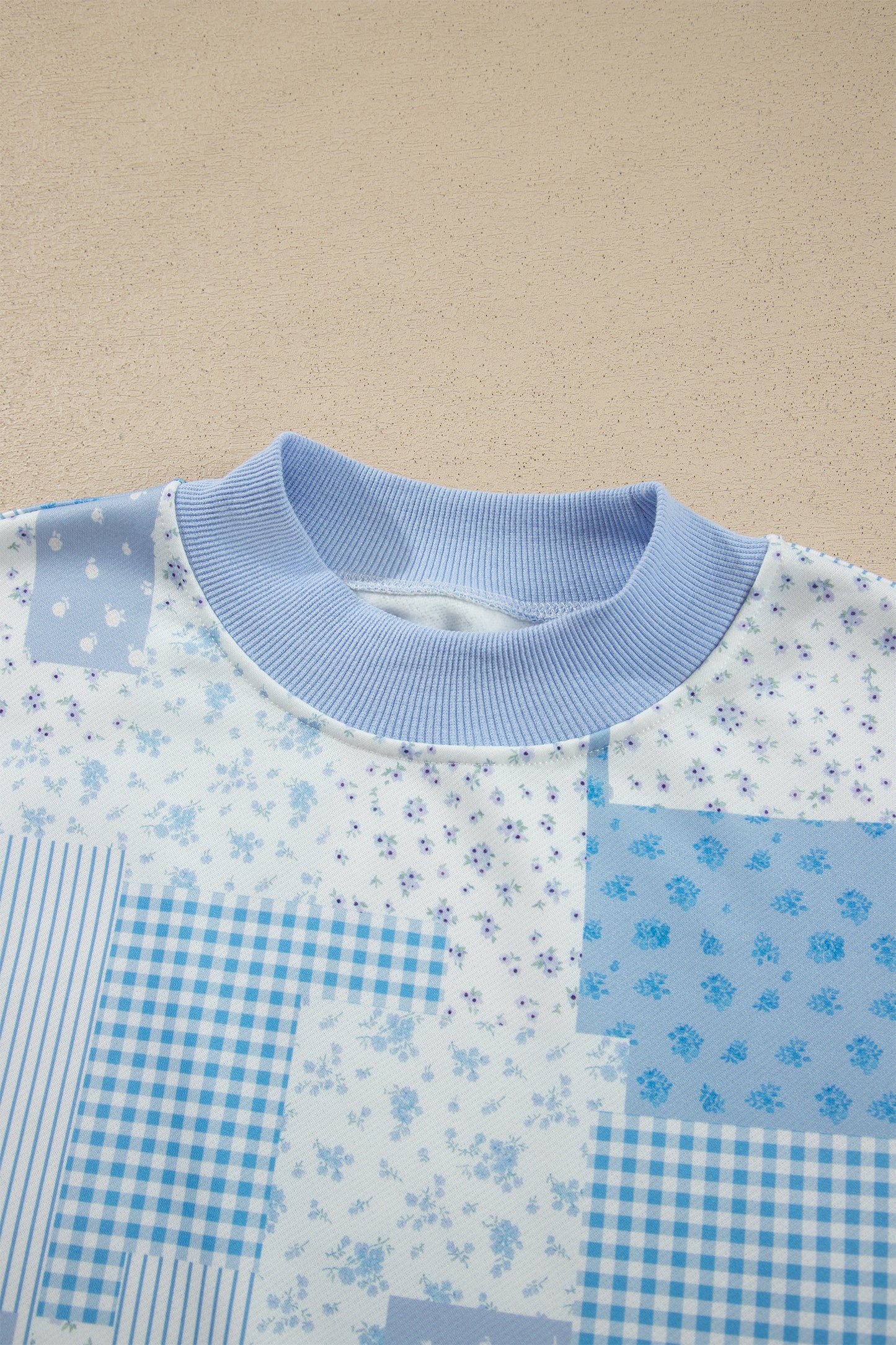 Sky Blue Floral Patchwork Pullover Shorts Set