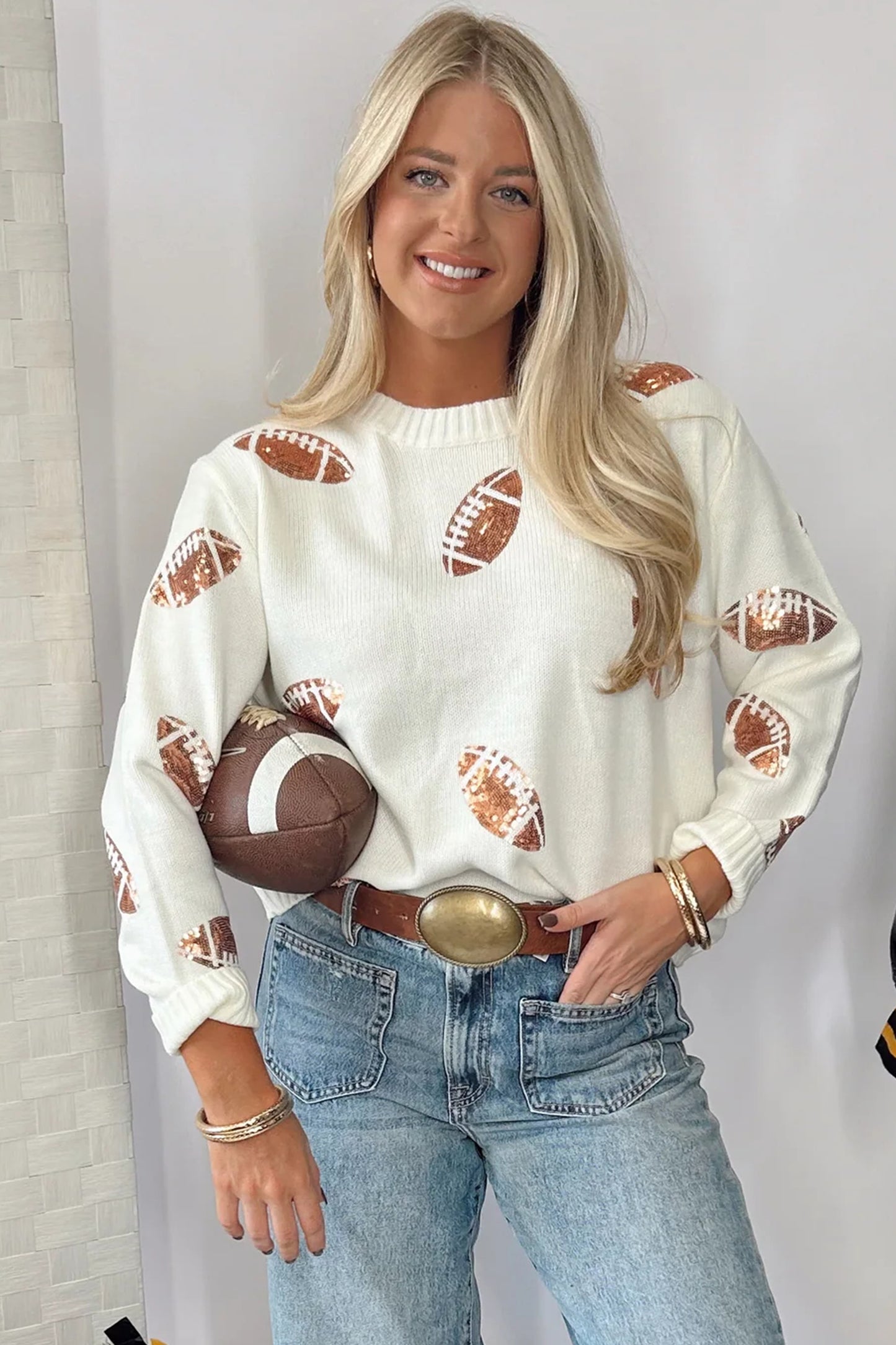 Back to School Sequin Football Game Day Knit Sweater