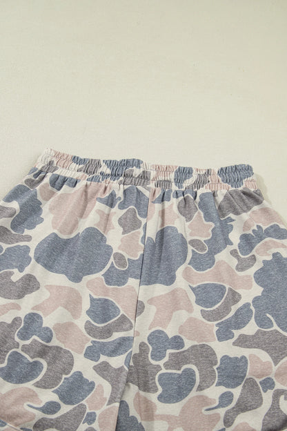 Camo Two Piece Lounge Set Oversized Tee Shorts Outfit