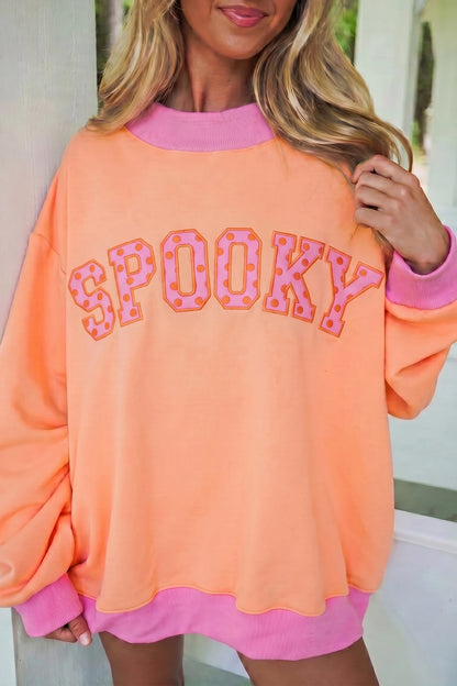 Spooky Halloween Graphic Contrast Trim Sweatshirt