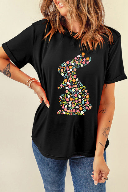 Easter Floral Bunny Graphic Short Sleeve T Shirt