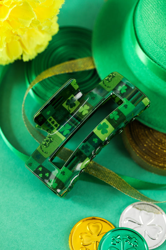 Green Clover Square Hair Claw Clip for St Patrick’s Day