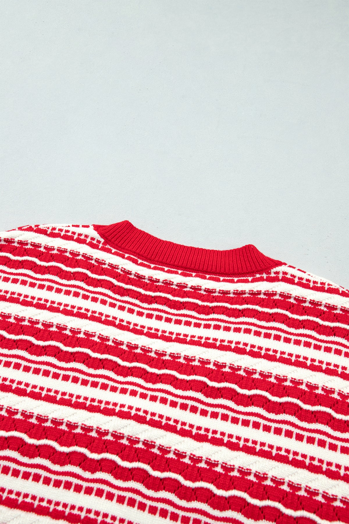 Red Geometric Stripe Button Front Knit Cardigan