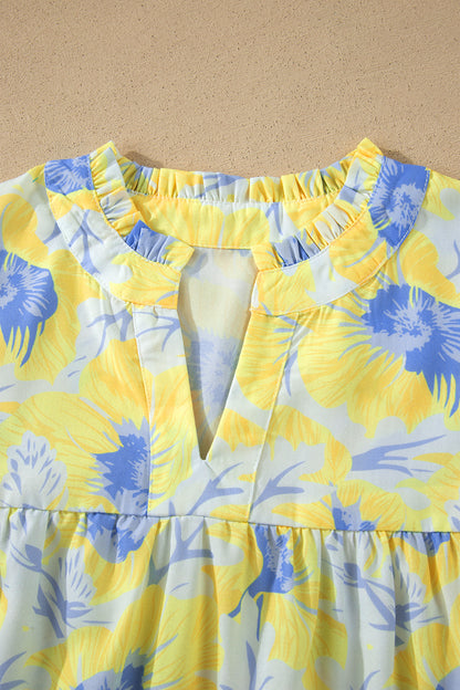 Floral Print Bubble Sleeve Loose Fit Summer Blouse