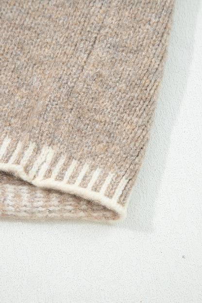 Khaki Tie Front Drop Shoulder Knit Cardigan Sweater