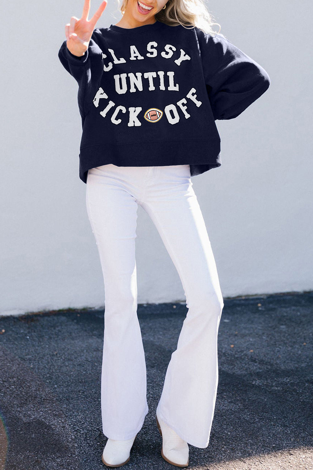 CLASSY UNTIL KICKOFF Football Graphic Oversized Sweatshirt