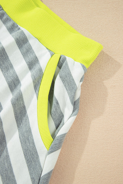 Women's Stripe Long Sleeve Top and Shorts Set