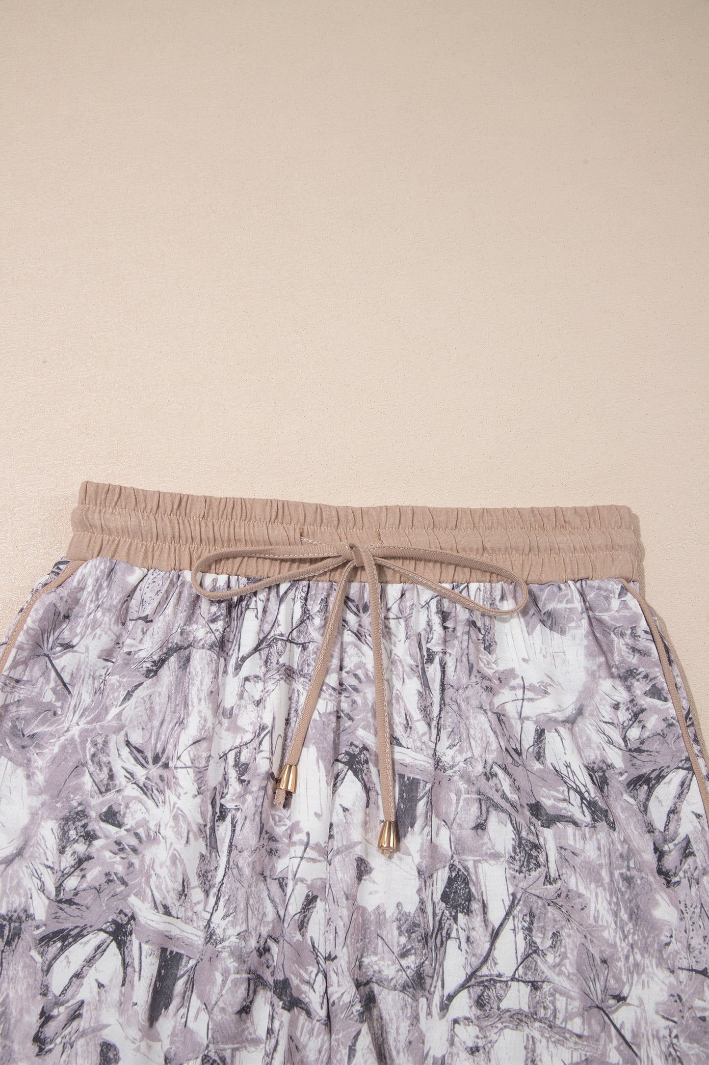 Khaki Western Camo Print Drawstring Active Lounge Shorts