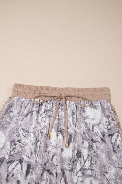 Khaki Western Camo Print Drawstring Active Lounge Shorts