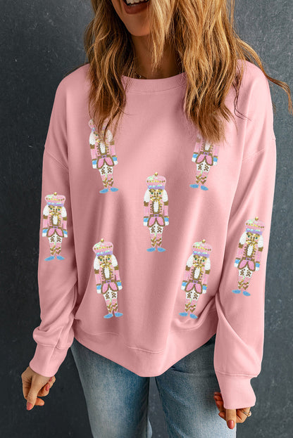 Pink Sequin Christmas Pullover Sweatshirt