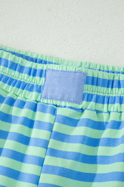 Green Striped Cotton Shorts Set Lounge Outfit