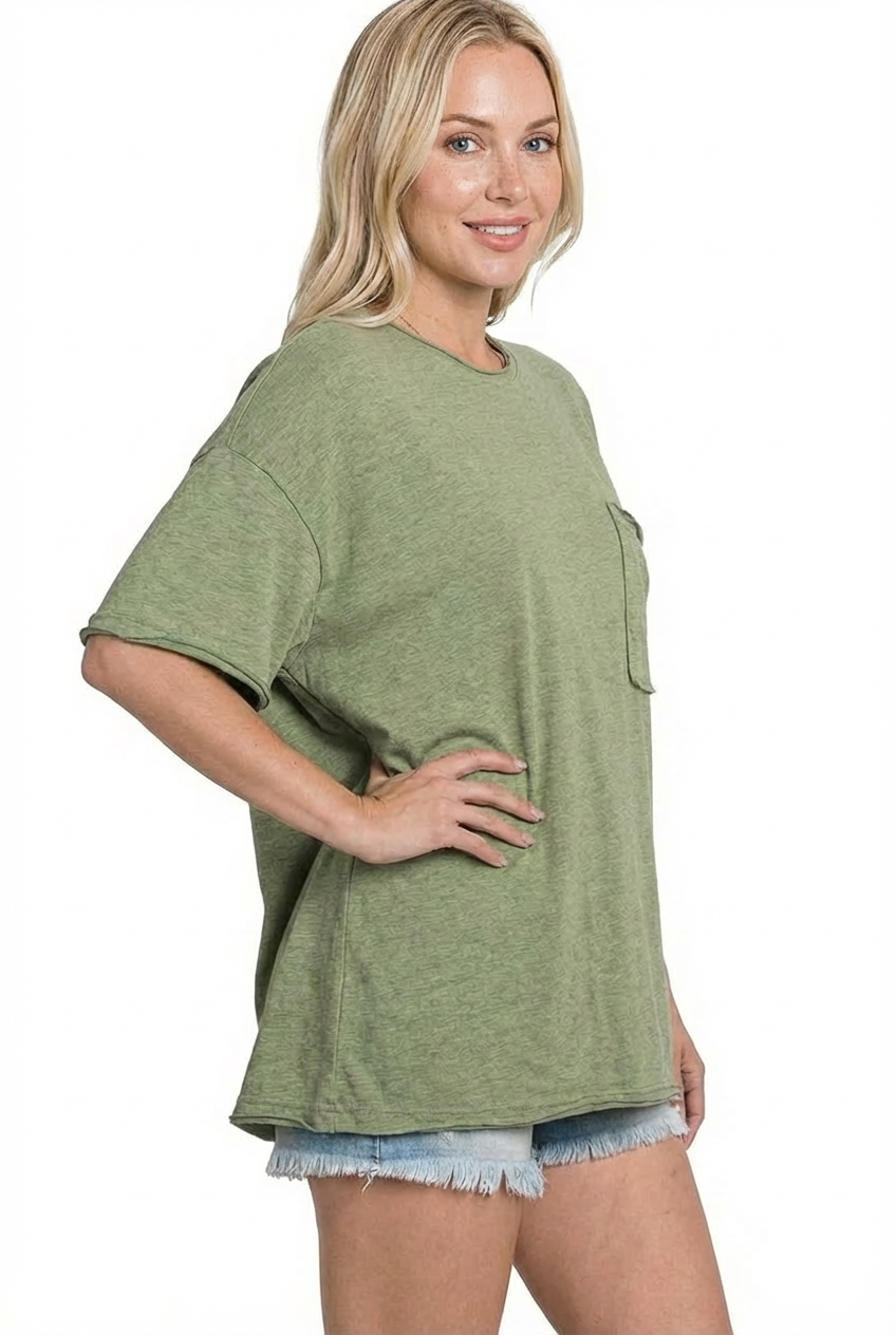 Oversized Raw Edge Pocket Boyfriend T Shirt