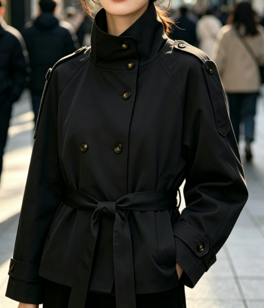 Women Double Breasted Belted Cropped Trench Coat