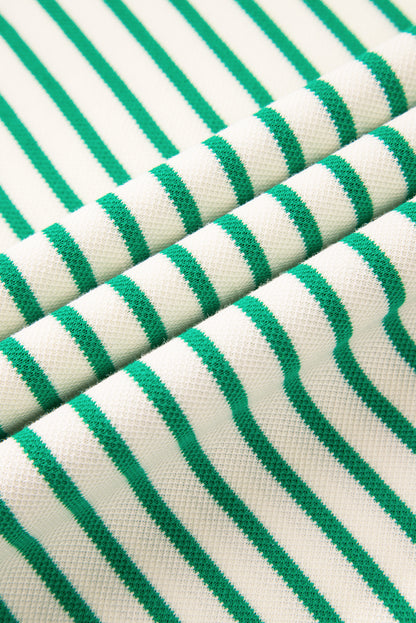 Green Striped Ruffle Sleeve Contrast Casual Top