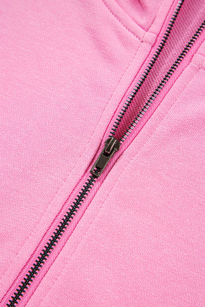Bonbon Checkered Patchwork Half Zip Hoodie with Pocket