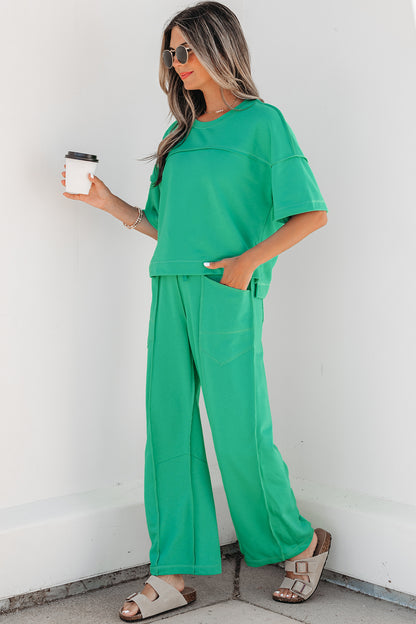 Boxy Tee and Wide Leg Pants Lounge Set Casual Outfit