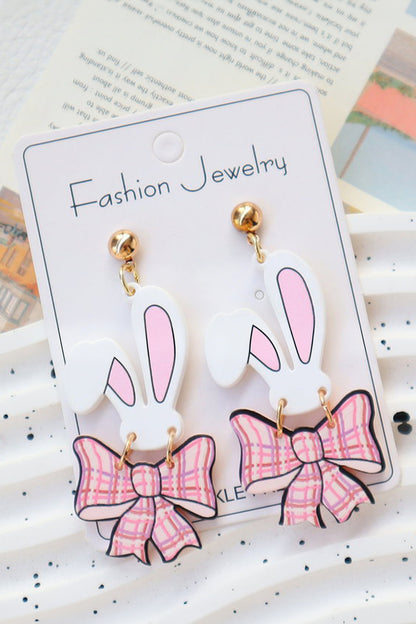 Easter Bunny Bow Plaid Dangle Earrings
