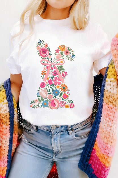 White Floral Easter Bunny Graphic Tee