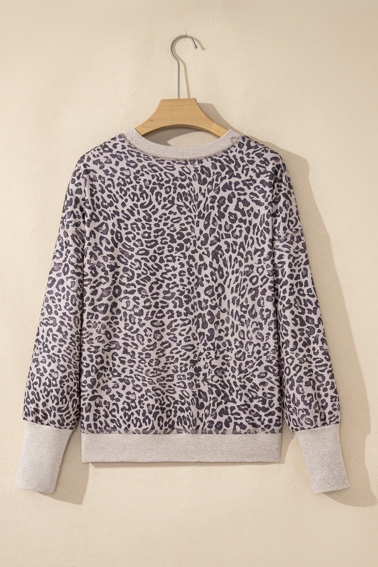 Leopard Print Long Sleeve Crew Neck Casual Sweatshirt