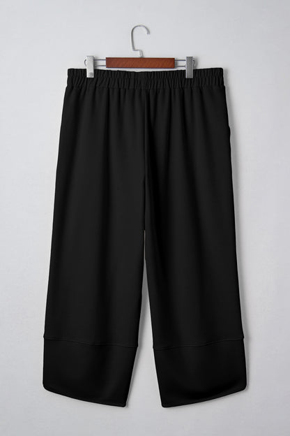 Black Plus Size Elastic Waist Asymmetrical Loose Capris Pants