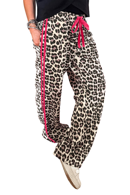 Leopard Print Tie Waist Wide Leg Lounge Pants Women