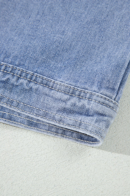 Pearl Studded Oversized Denim Zip Front Jacket